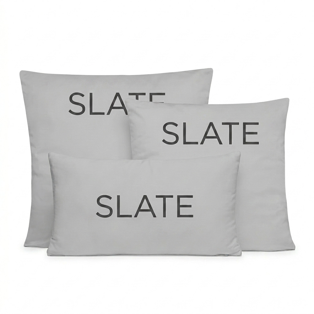 Custom All-Over Print Accent Pillow design direction 1: Minimalist Geometric Pattern featuring the SLATE wordmark