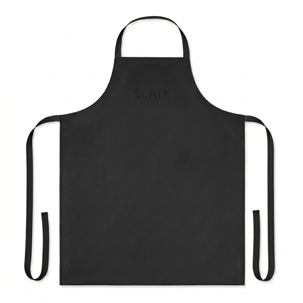 Custom All-Over Print Strap Apron design direction 1: Tonal Minimalist Wordmark featuring the SLATE wordmark