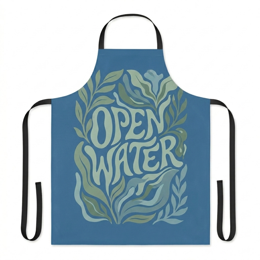 Custom All-Over Print Strap Apron design direction 2: Bold Abstract Graphic featuring the OPEN WATER wordmark
