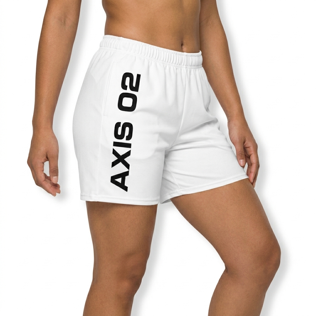 All-Over Print Athletic Shorts worn by a petite Pacific Islander female fashion influencer, workwear utility styling, studio lookbook — custom all-over print athletic shorts