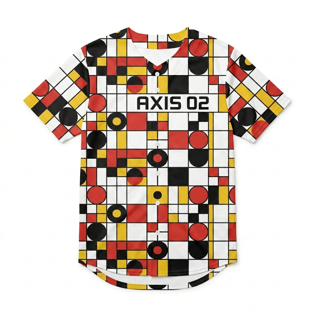 Custom All-Over Print Baseball Jersey design direction 3: Geometric Grid Pattern featuring the AXIS 02 wordmark