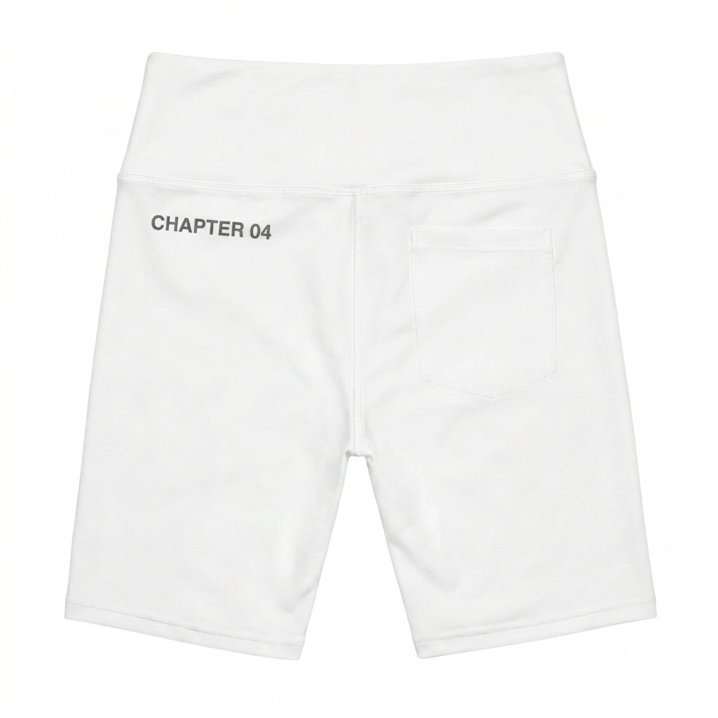 Custom All-Over Print Biker Shorts design direction 3: Typography Experiment featuring the CHAPTER 04 wordmark