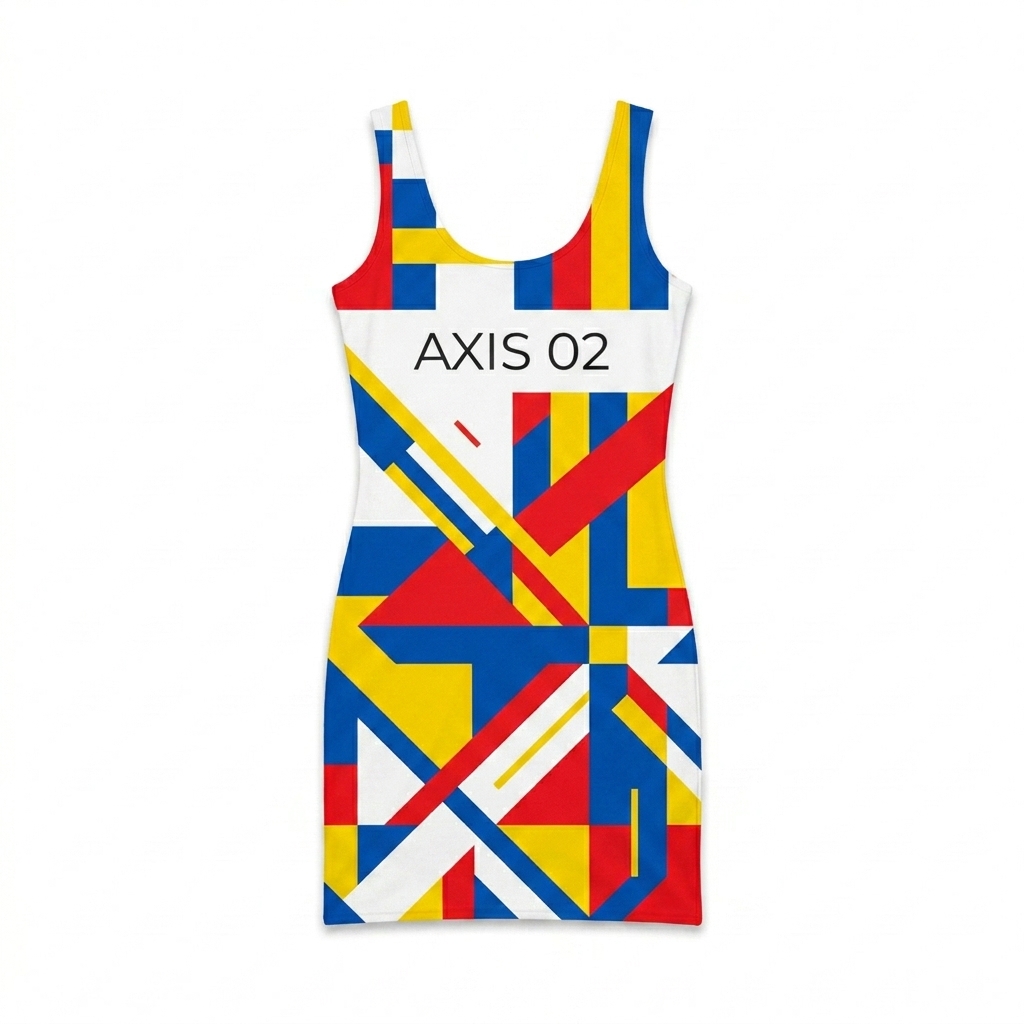 Custom All-Over Print Bodycon Dress design direction 1: Abstract Geometric All-Over featuring the AXIS 02 wordmark