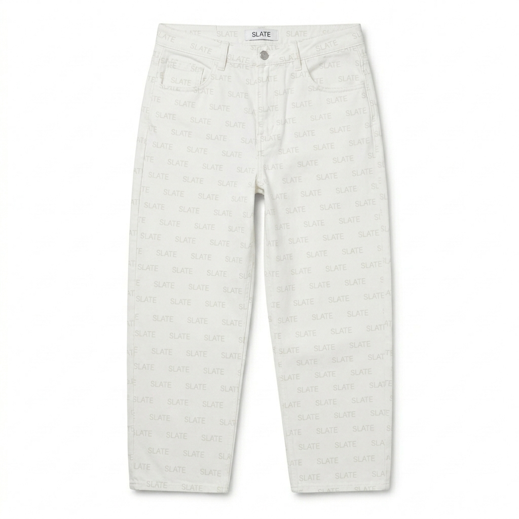 Custom All-Over Print Cotton Crew Neck T-Shirt design direction 1: Subtle Grid Wordmark featuring the SLATE wordmark