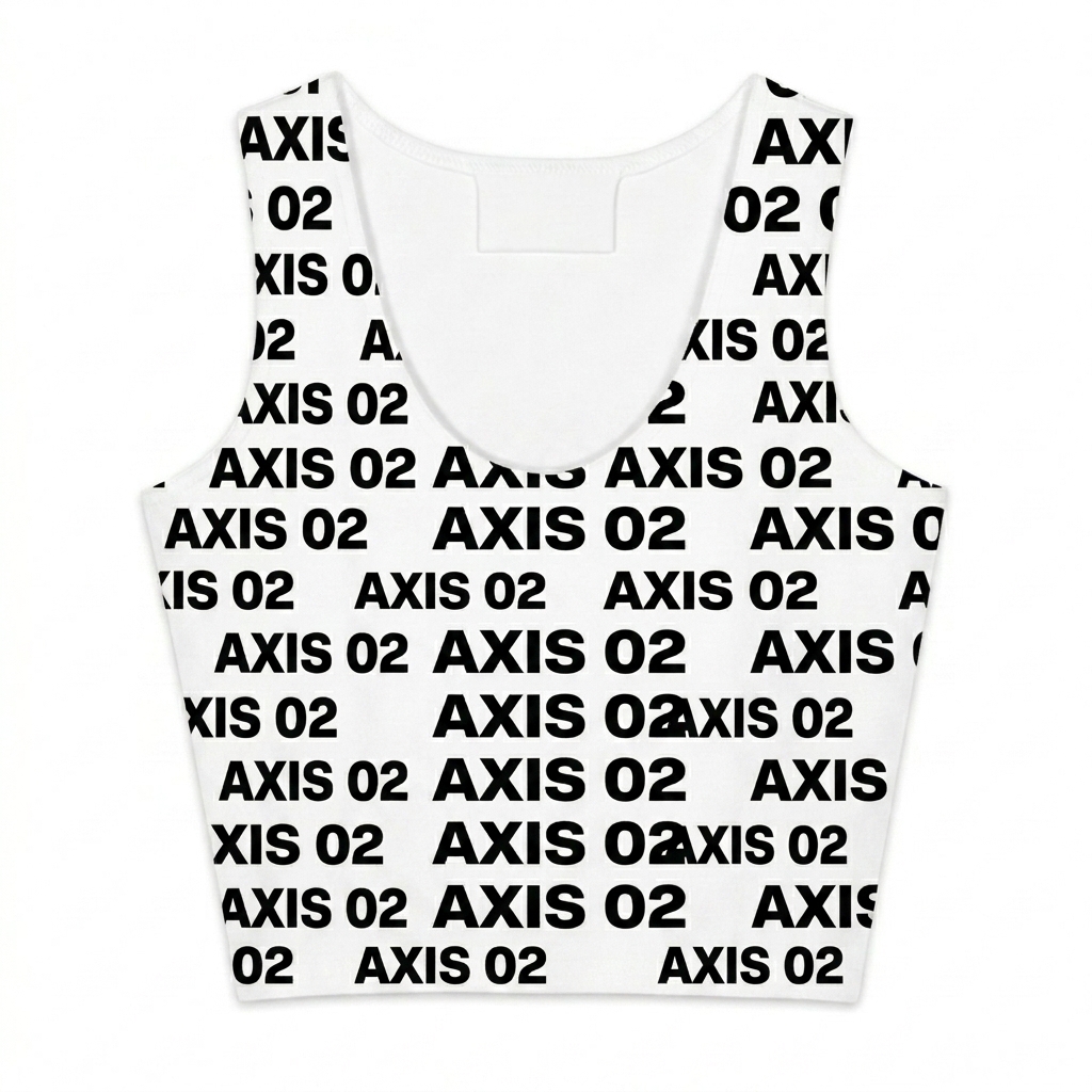Custom Custom All-Over Print Cotton Crop Top design direction 2: Modern Geometric Pattern featuring the AXIS 02 wordmark