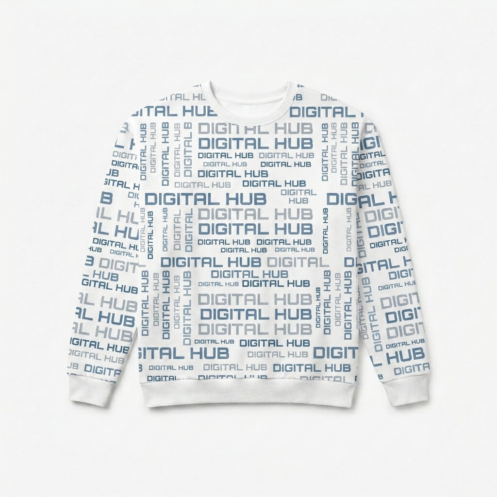 Custom All-Over Print Cotton Sweatshirt design direction 2: Retro Tech Pattern featuring the DIGITAL HUB wordmark