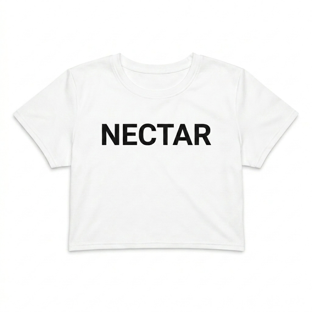 Custom All-Over Print Crop Tee design direction 2: Abstract Botanical Print featuring the NECTAR wordmark