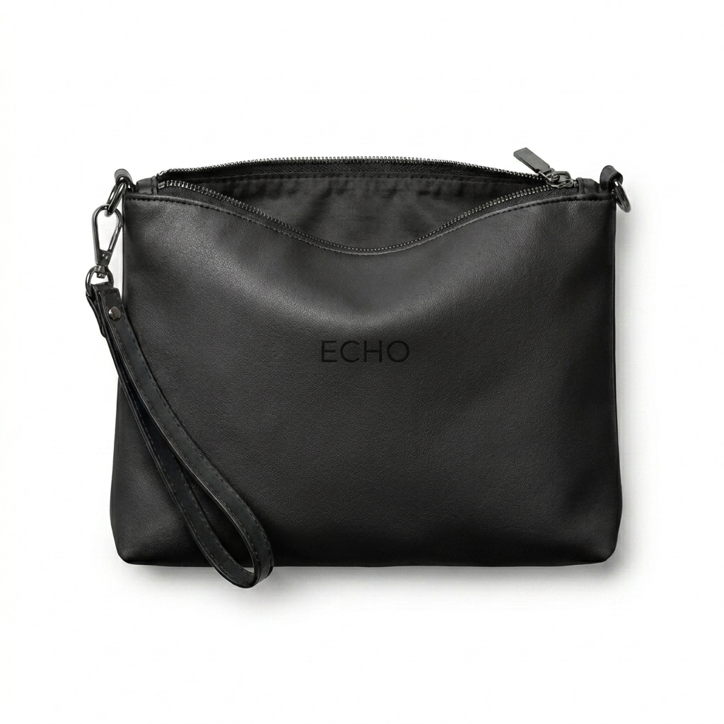 Custom All-Over Print Crossbody Bag design direction 1: Subtle Tonal Branding featuring the ECHO wordmark