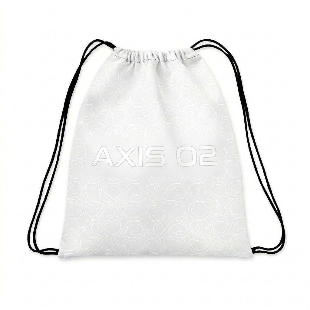 Custom All-Over Print Drawstring Bag design direction 1: Geometric Pattern Play featuring the AXIS 02 wordmark