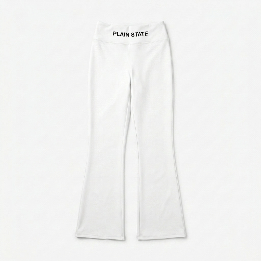 Custom All-Over Print Flare Leggings design direction 1: Subtle Grid All-Over featuring the PLAIN STATE wordmark