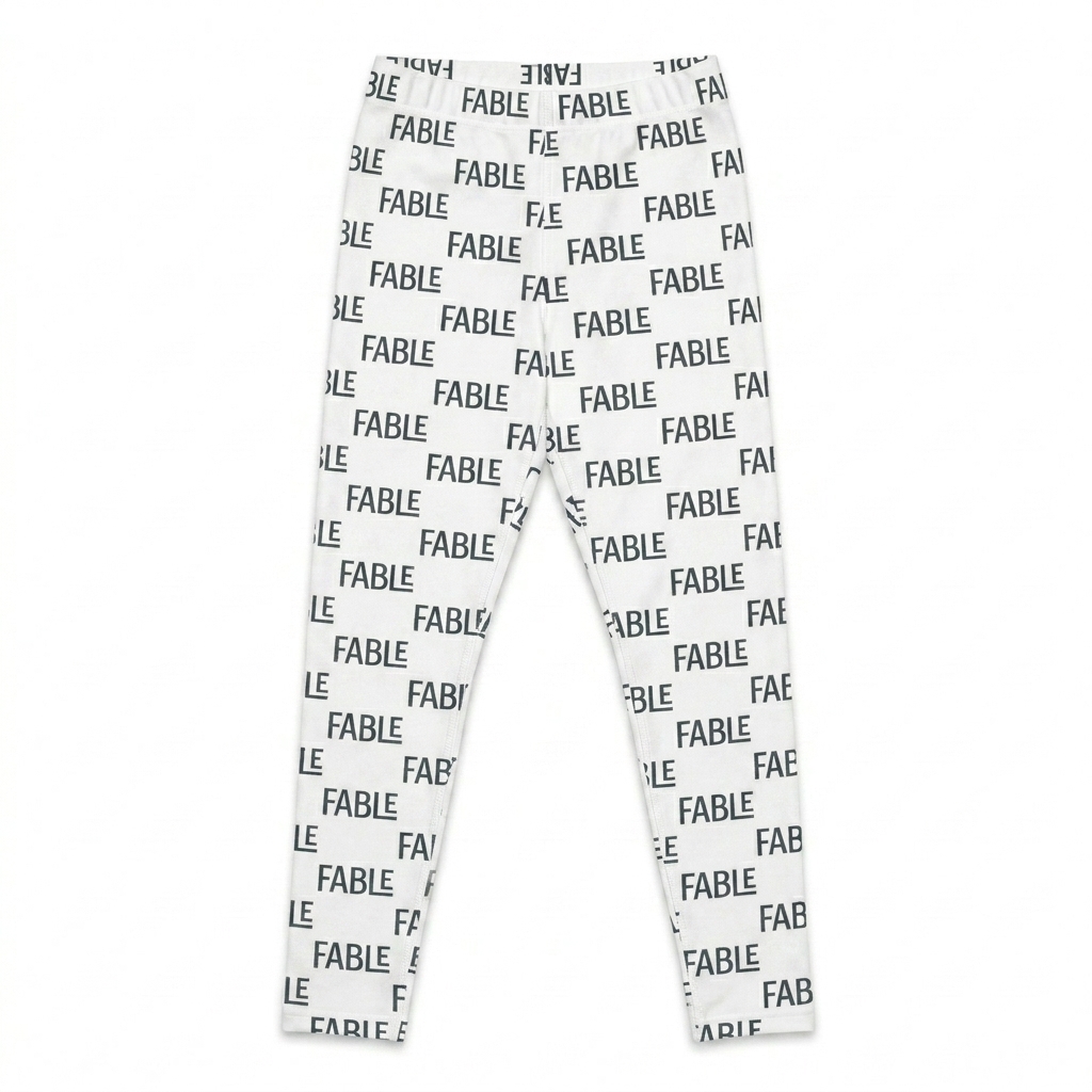 Custom All-Over Print Leggings design direction 2: Botanical Sketch Pattern featuring the FABLE wordmark