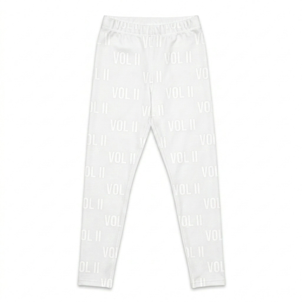 Custom All-Over Print Leggings design direction 3: Retro Typography Grid featuring the VOL II wordmark