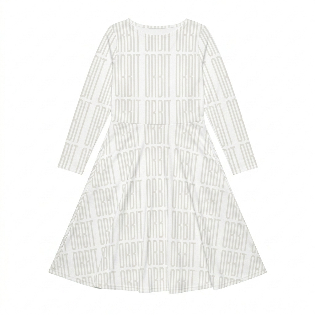 Custom All-Over Print Long Sleeve Midi Dress design direction 3: Typography Experiment featuring the ORBIT wordmark