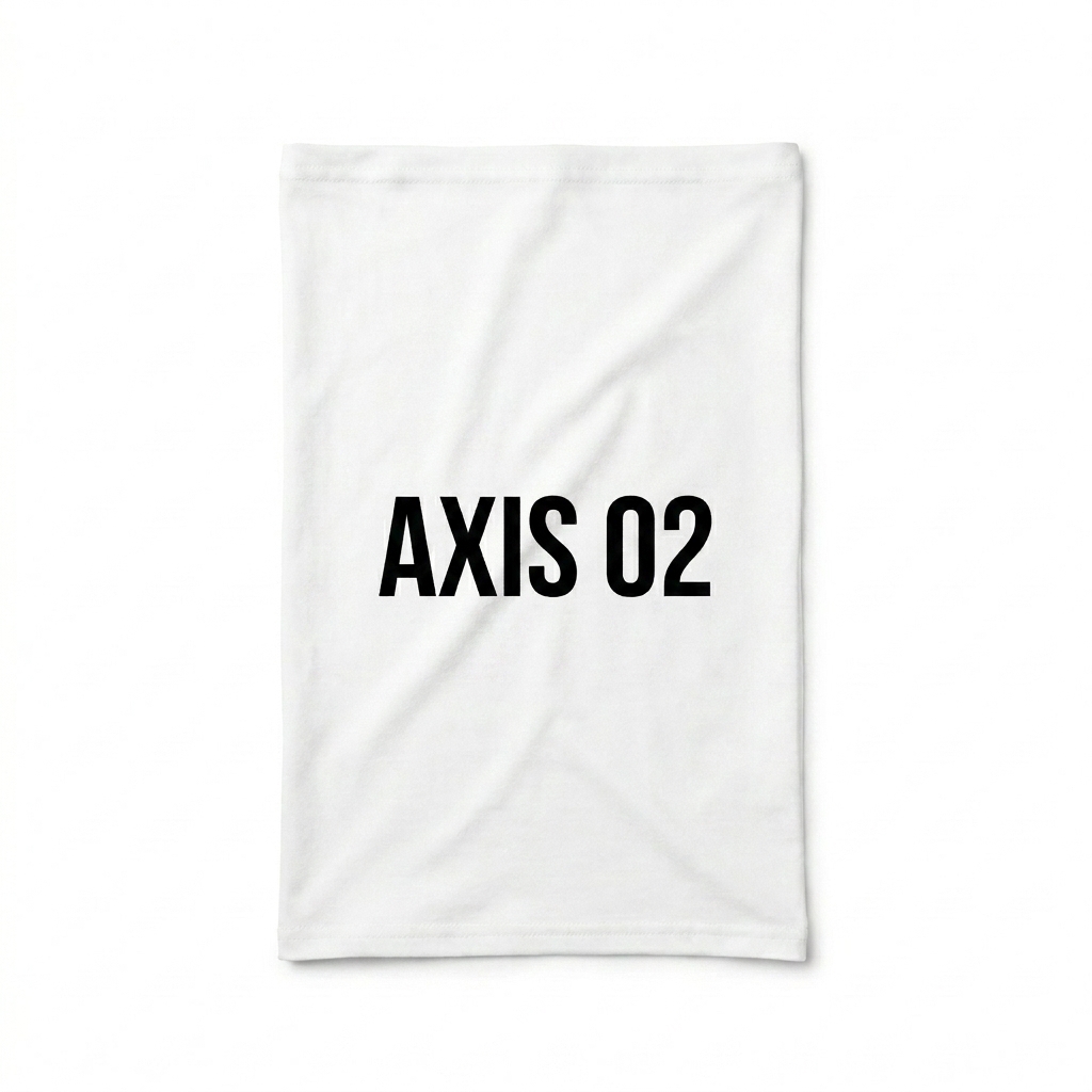 Custom All-Over Print Neck Gaiter design direction 1: Abstract Geometric Pattern featuring the AXIS 02 wordmark