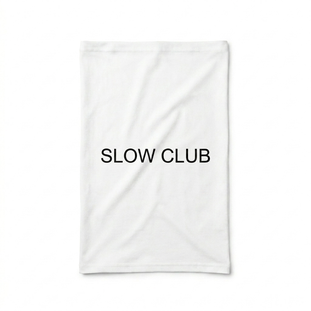 Custom All-Over Print Neck Gaiter design direction 2: Minimalist Landscape Graphic featuring the SLOW CLUB wordmark