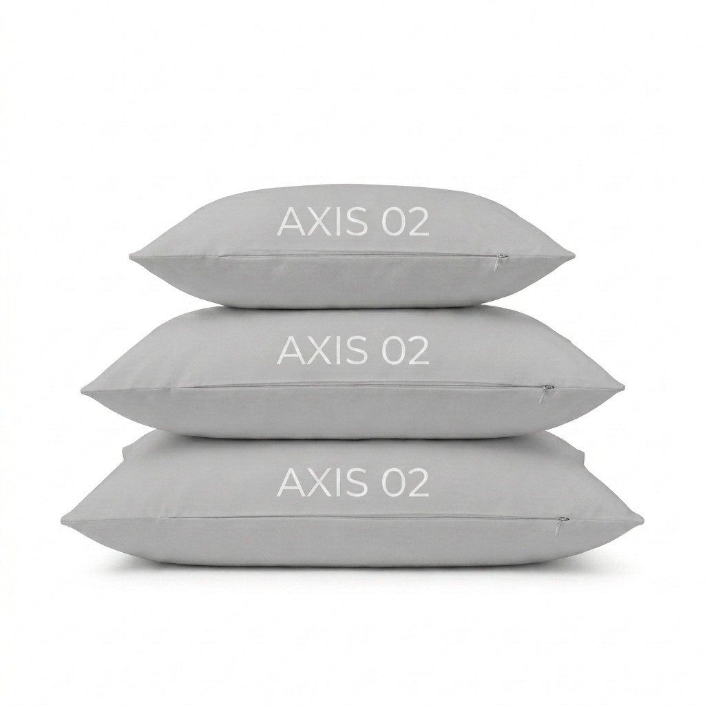 Custom All-Over Print Pillow Case design direction 2: Geometric Grid featuring the AXIS 02 wordmark