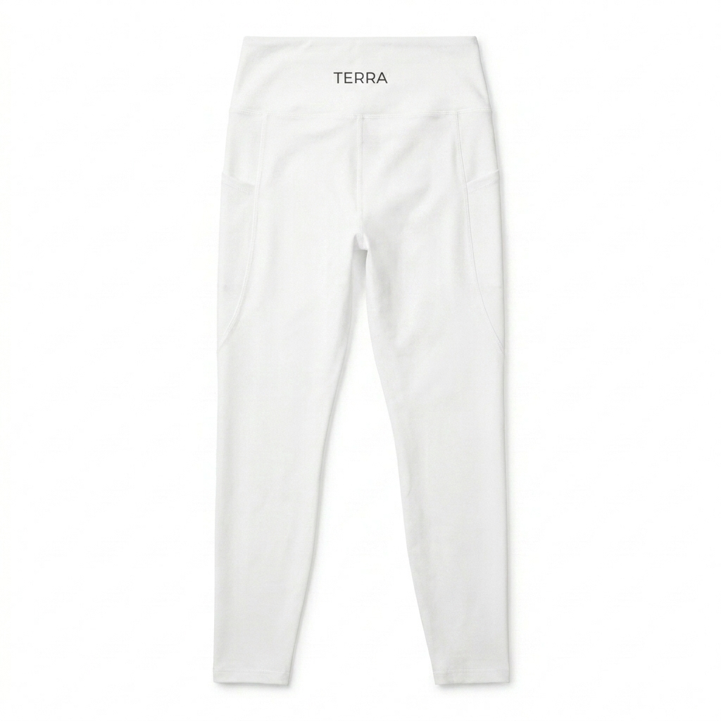 Custom All-Over Print Recycled Crossover Leggings design direction 2: Botanical Line Art Print featuring the TERRA wordmark