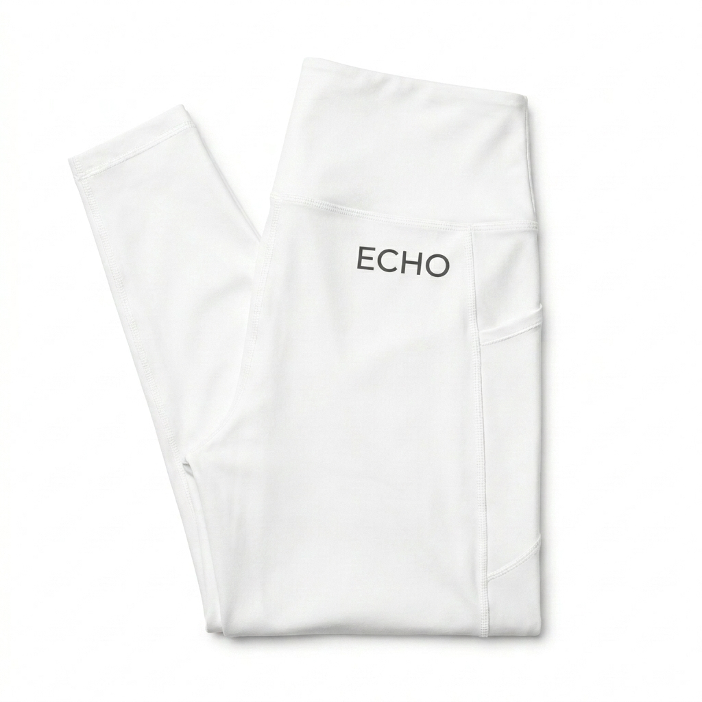 Custom All-Over Print Recycled Leggings with Pockets design direction 3: Psychedelic Swirl Gradient featuring the ECHO wordmark