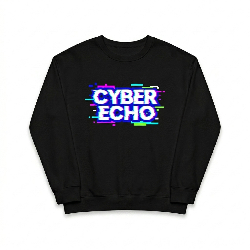 Custom All-Over Print Recycled Sweatshirt design direction 2: Vibrant Retro Collage featuring the CYBER ECHO wordmark