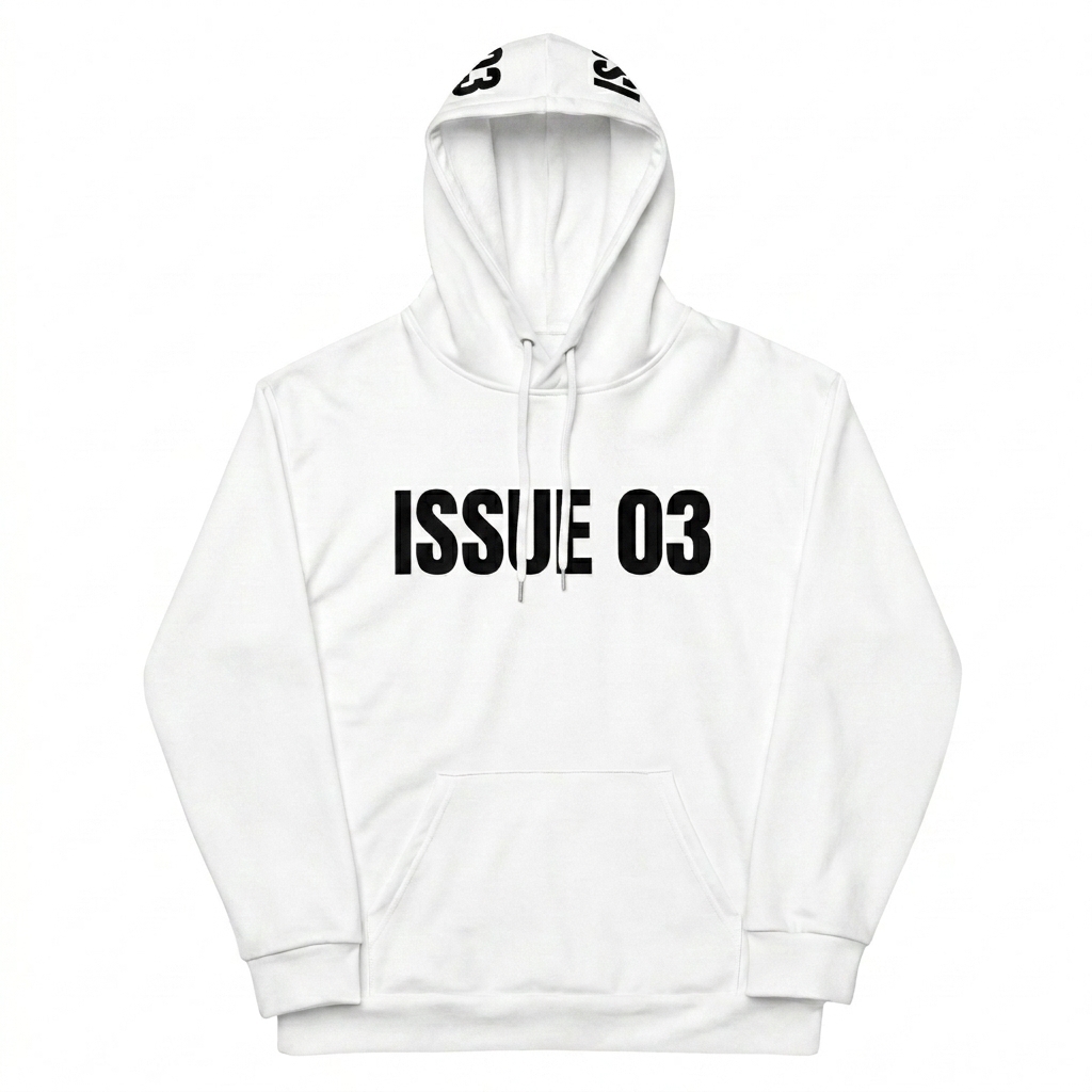 Custom All-Over Print Recycled Unisex Hoodie design direction 3: Geometric Tessellation featuring the ISSUE 03 wordmark