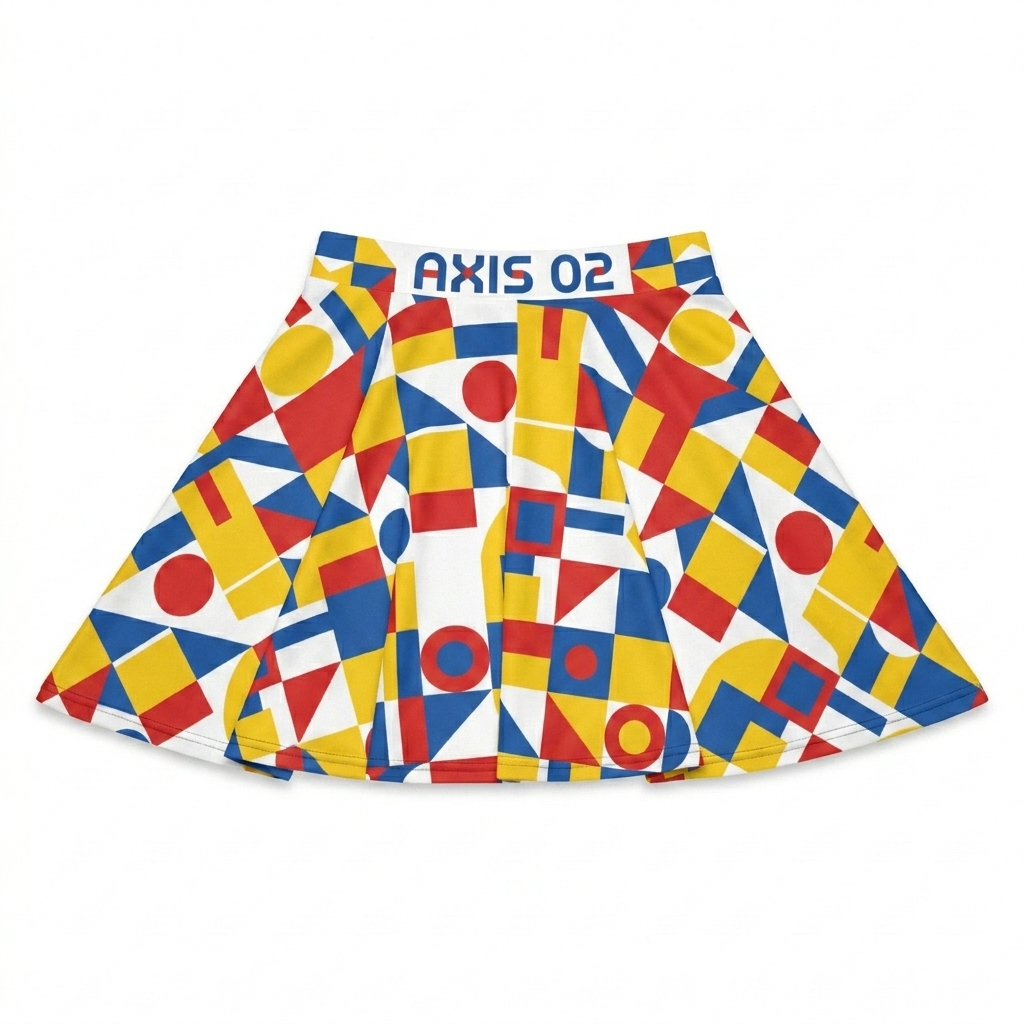 Custom All-Over Print Skater Skirt design direction 2: Geometric Pattern Repeat featuring the AXIS 02 wordmark