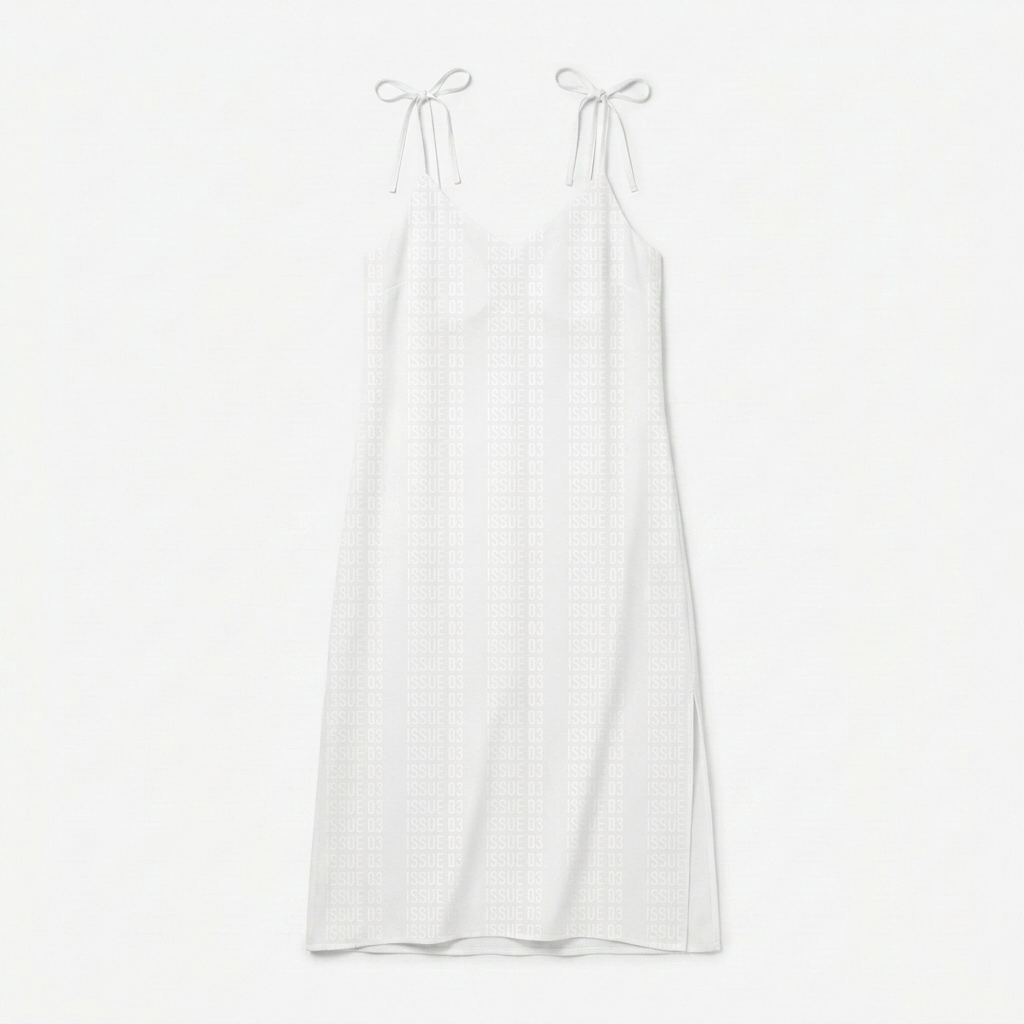 Custom All-Over Print Slip Dress design direction 3: Typographic Repeat featuring the ISSUE 03 wordmark