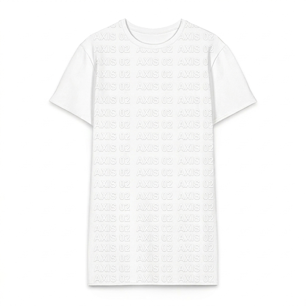Custom All-Over Print T-Shirt Dress design direction 1: Minimalist Grid Wordmark featuring the AXIS 02 wordmark