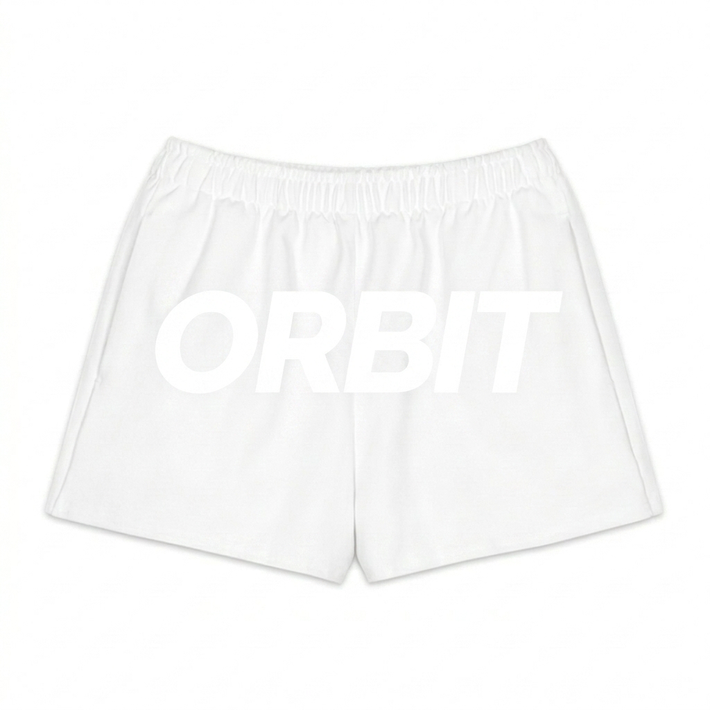 Custom All-Over Print Unisex Cotton Shorts design direction 2: Abstract Botanical Illustration featuring the ORBIT wordmark