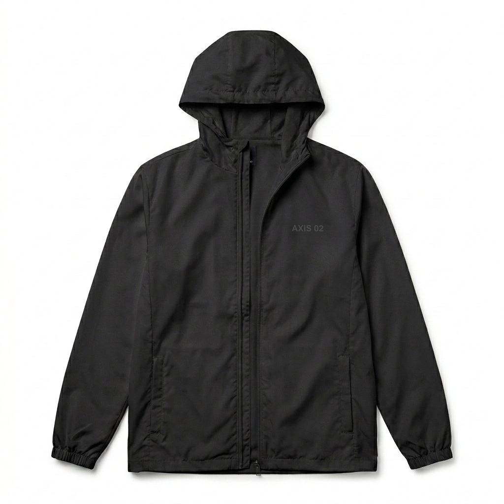 Custom All-Over Print Windbreaker design direction 1: Tonal Utility Wordmark featuring the AXIS 02 wordmark