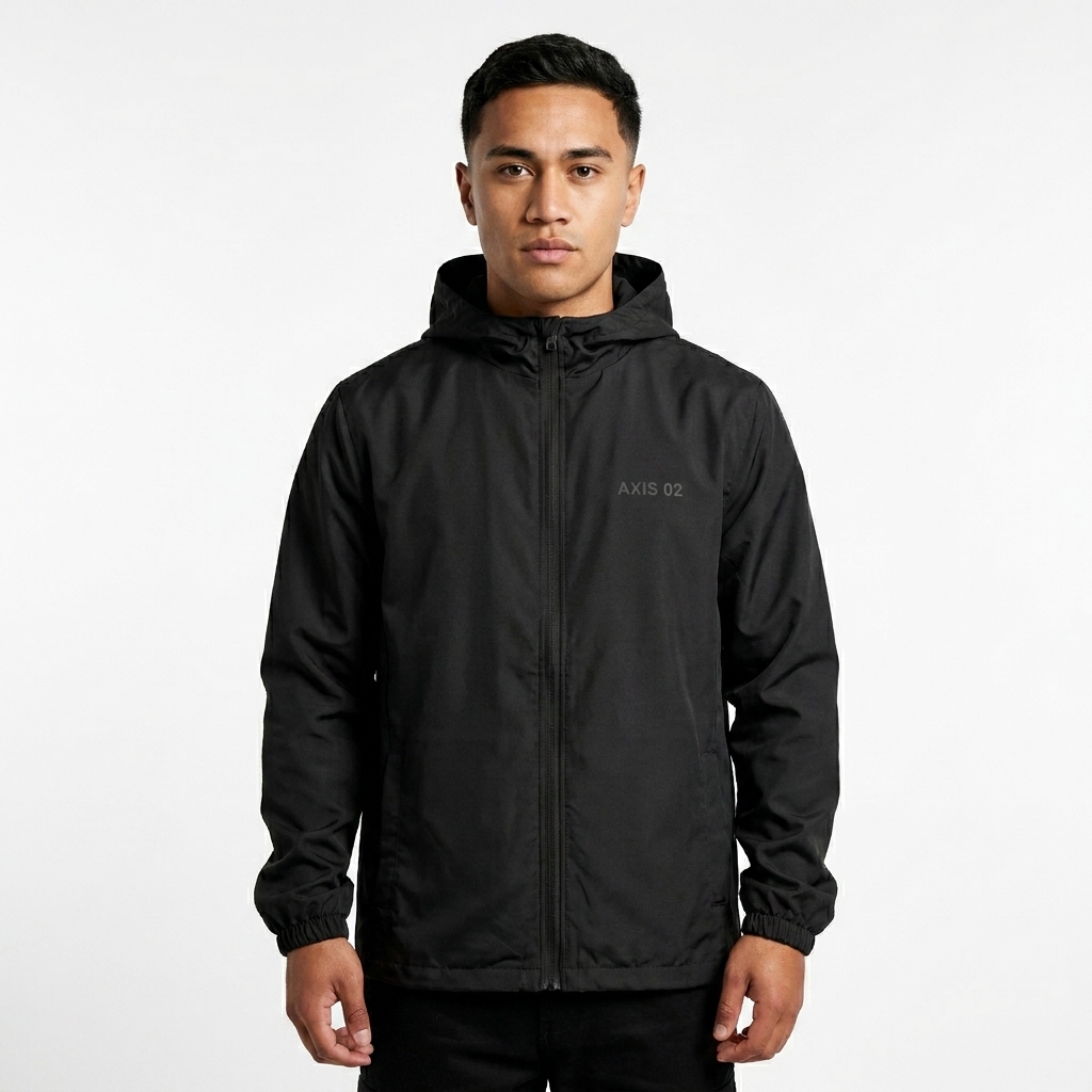 All-Over Print Windbreaker worn by a petite Māori male fashion influencer, downtown streetwear styling, studio lookbook — custom all-over print windbreaker