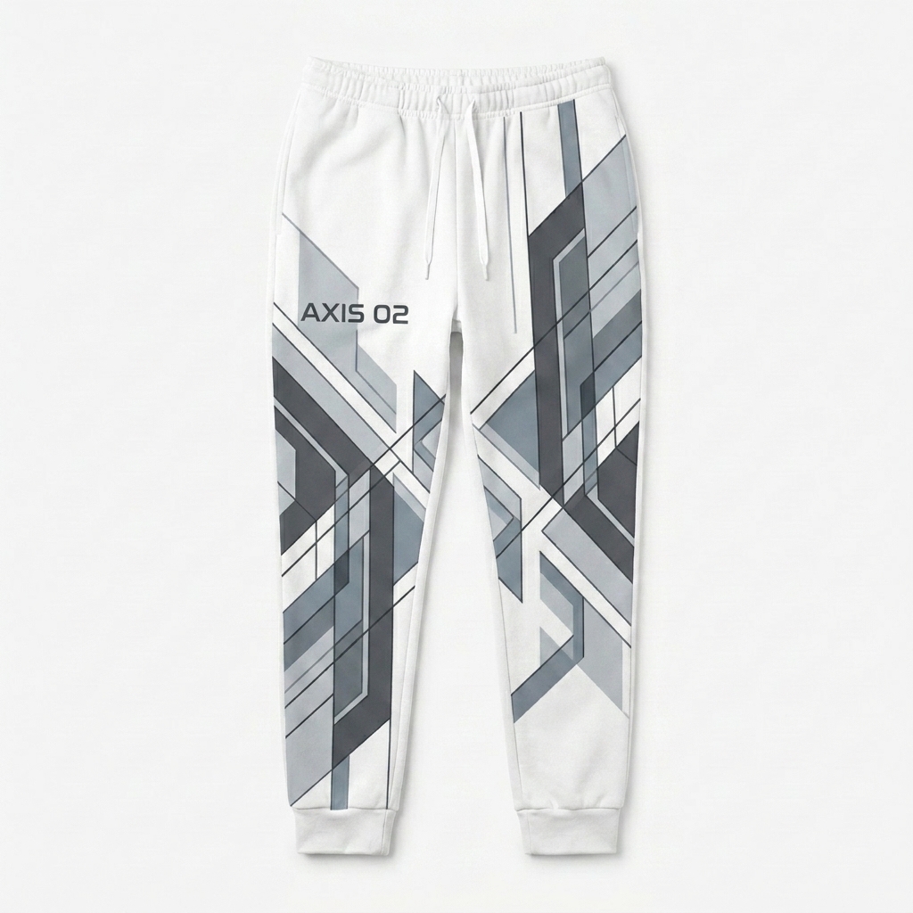 Custom All-Over Print Women's Joggers design direction 1: Abstract Geometric Print featuring the AXIS 02 wordmark