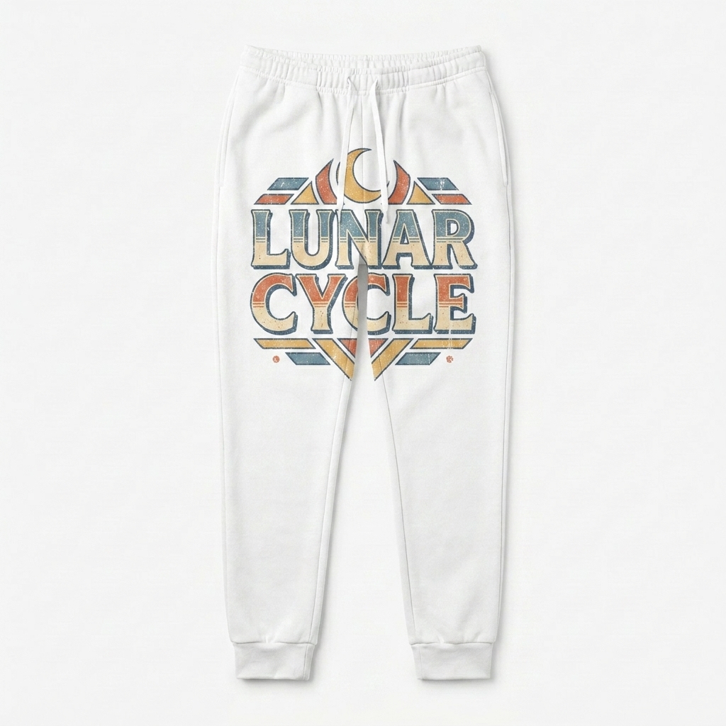 Custom All-Over Print Women's Joggers design direction 3: Retro Gradient Waves featuring the LUNAR CYCLE wordmark