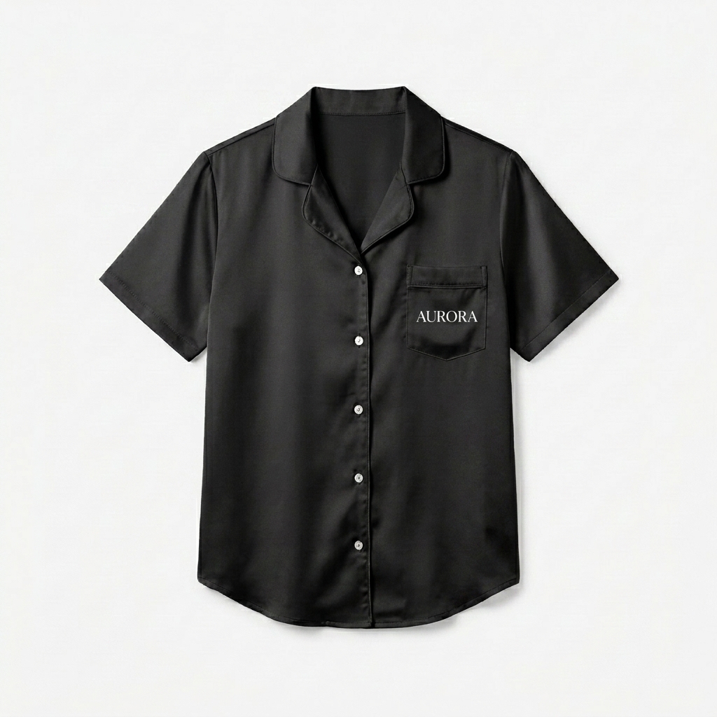 Custom All-Over Print Women's Pajama Top design direction 1: Tonal Script Elegance featuring the AURORA wordmark