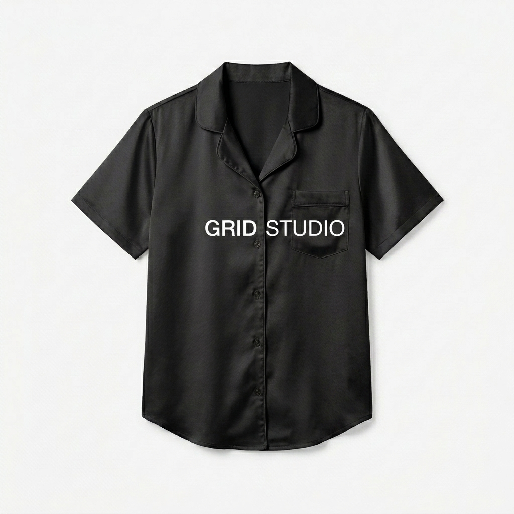 Custom All-Over Print Women's Pajama Top design direction 3: Geometric Grid Typography featuring the GRID STUDIO wordmark