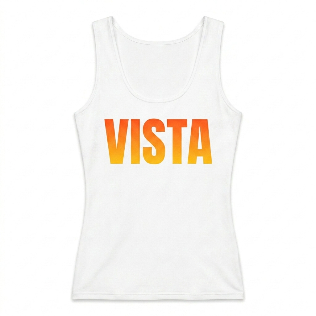 Custom All-Over Print Women's Tank Top design direction 3: Retro Gradient Wordmark featuring the VISTA wordmark