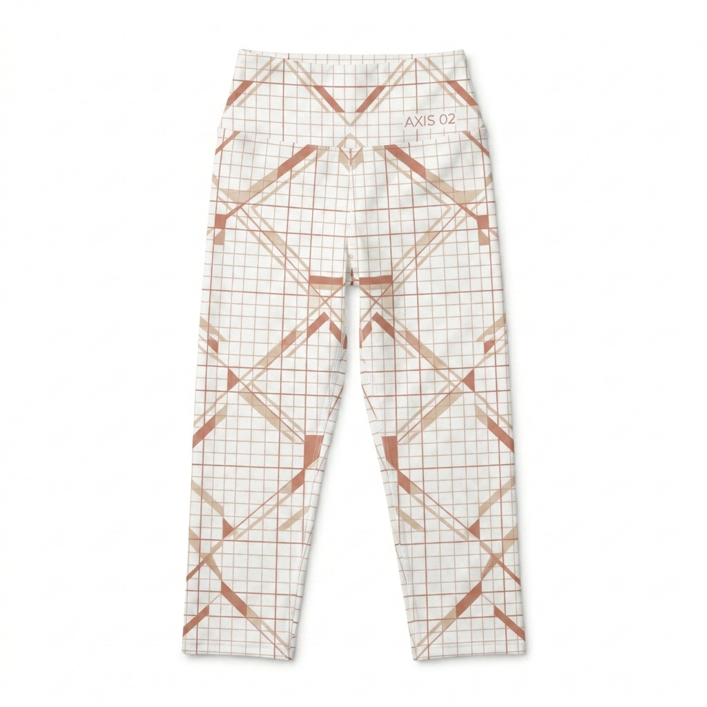 Custom All-Over Print Yoga Capri Leggings design direction 2: Geometric Grid Overlay featuring the AXIS 02 wordmark