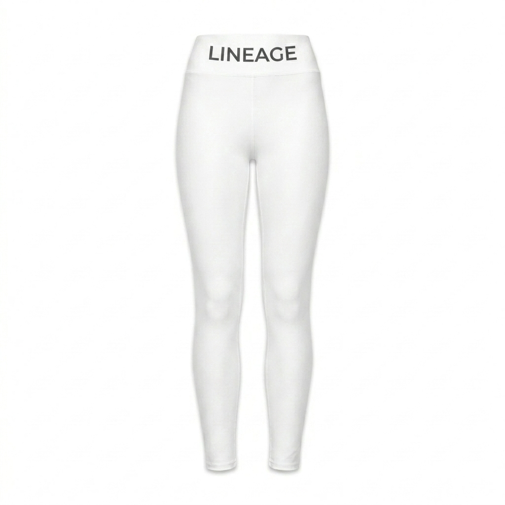 Custom All-Over Print Yoga Leggings design direction 3: Minimal Continuous Line featuring the LINEAGE wordmark
