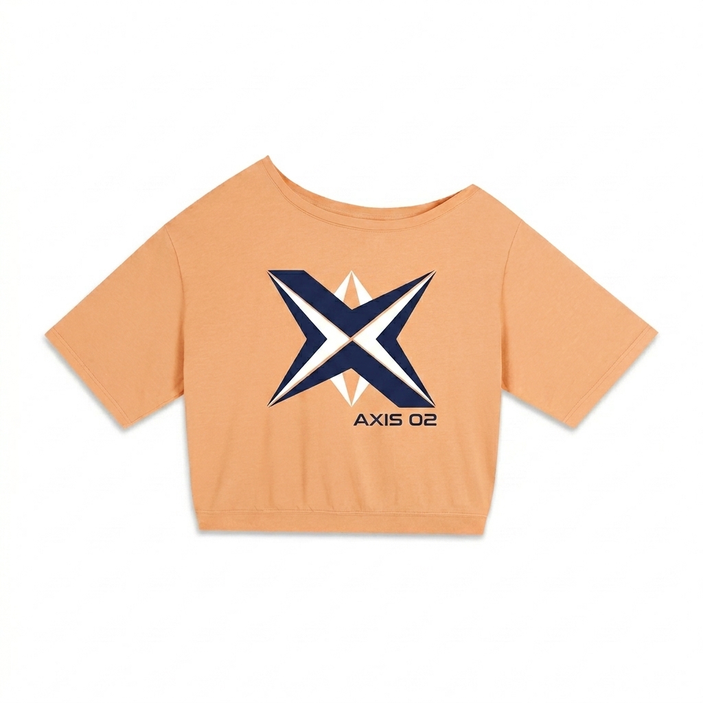 Custom Asymmetric Shoulder Oversized T-Shirt design direction 2: Bold Abstract Graphic featuring the AXIS 02 wordmark