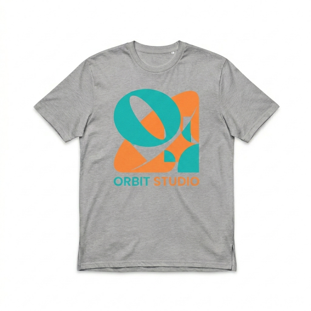 Custom Athletic T-Shirt design direction 2: Abstract Geometric Graphic featuring the ORBIT STUDIO wordmark