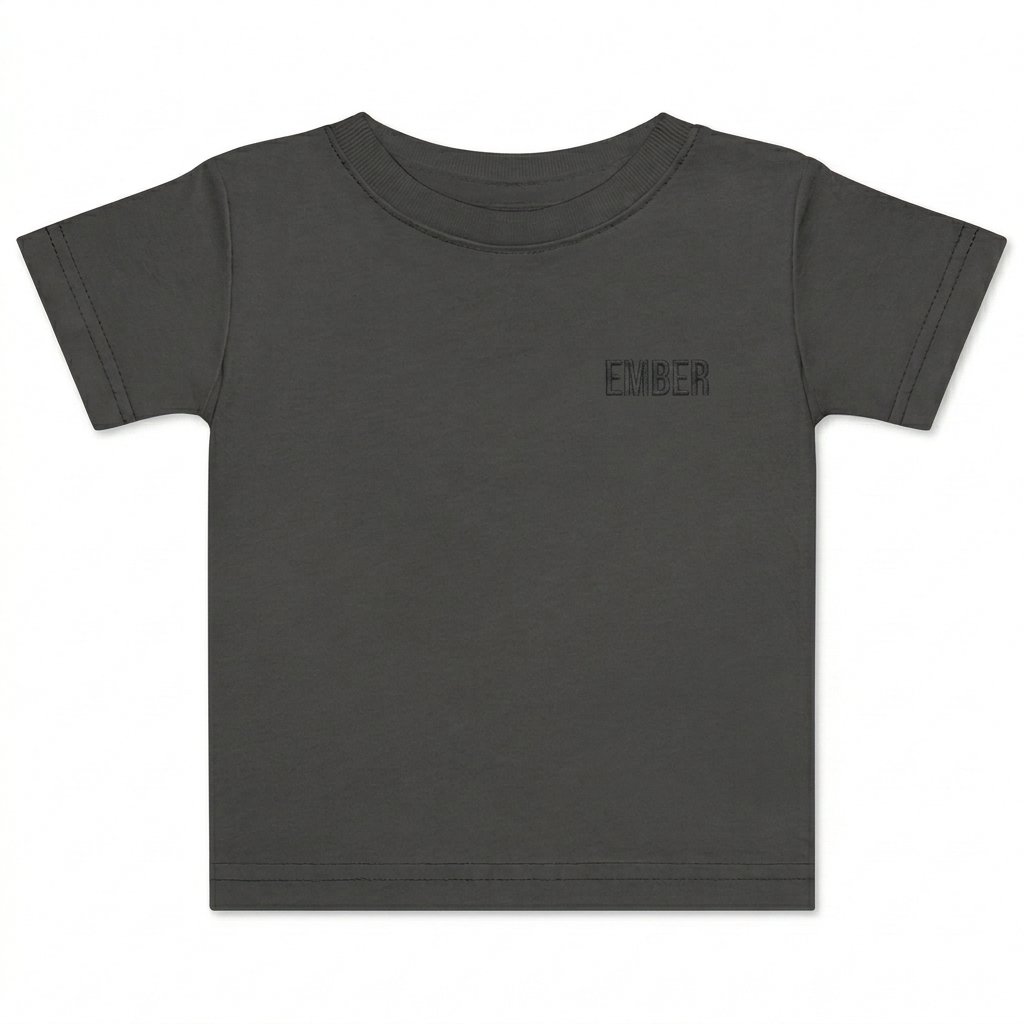 Custom Baby Jersey T-Shirt design direction 1: Tonal Minimalist Wordmark featuring the EMBER wordmark