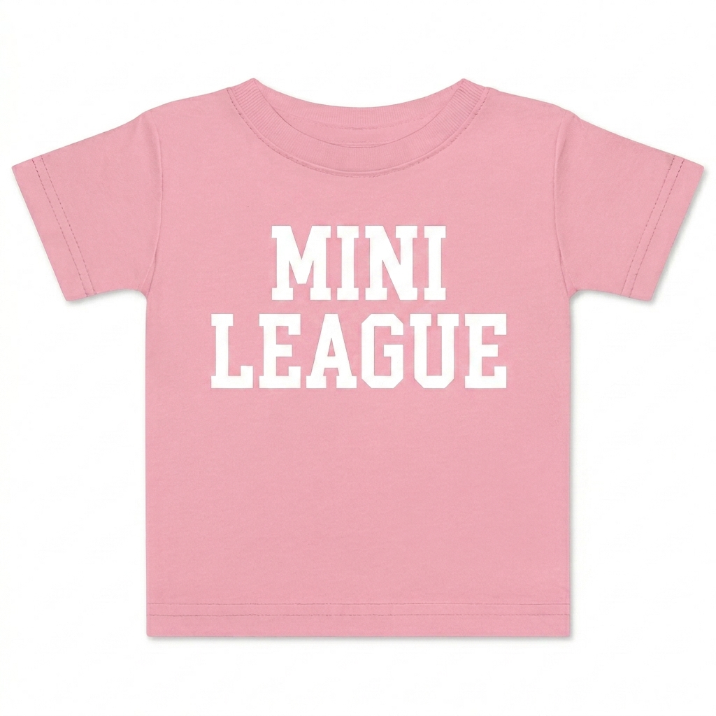 Custom Baby Jersey T-Shirt design direction 3: Retro Collegiate Text featuring the MINI LEAGUE wordmark
