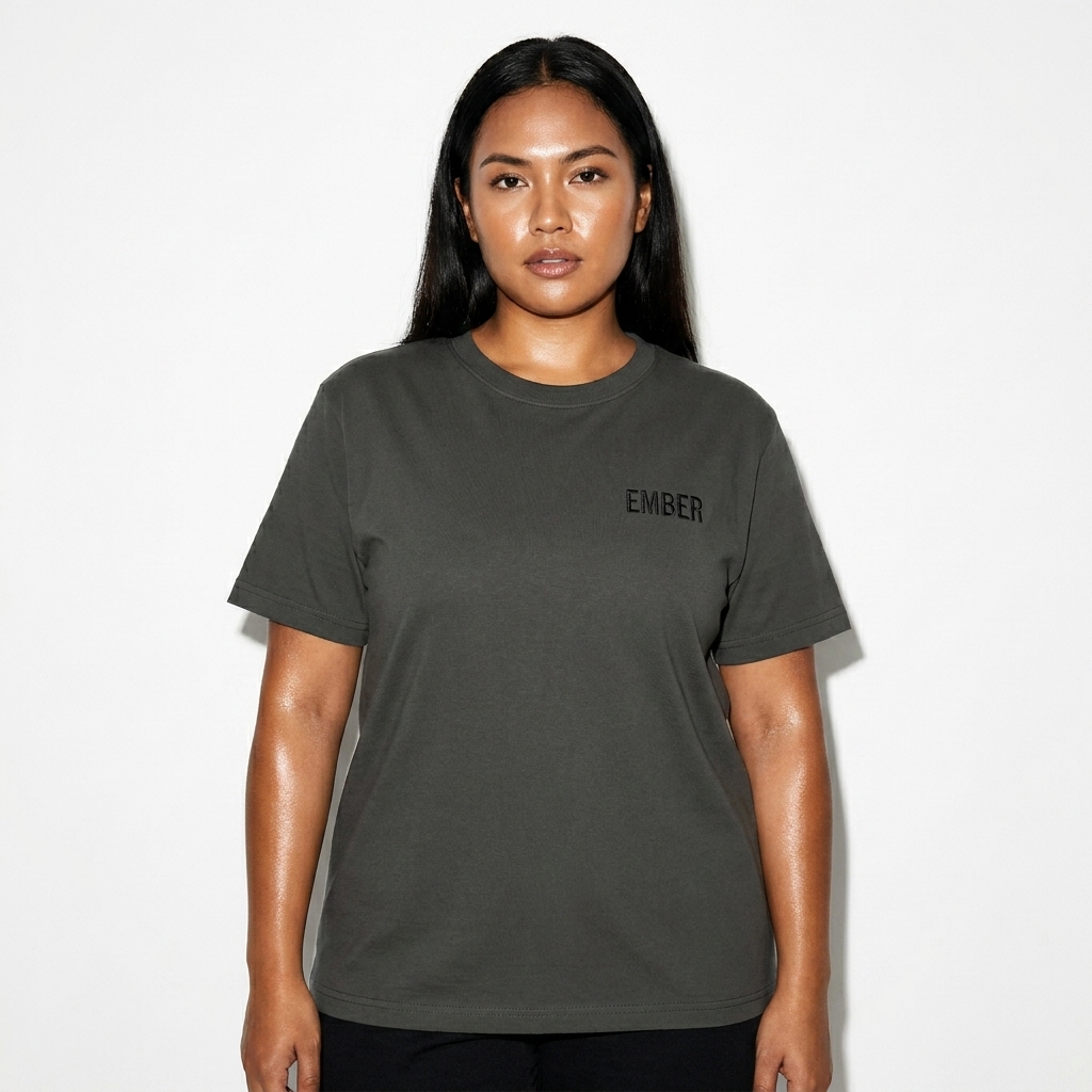 Baby Jersey T-Shirt worn by a mid-size Southeast Asian female fashion influencer, techwear modern styling, studio lookbook — custom baby jersey t-shirt