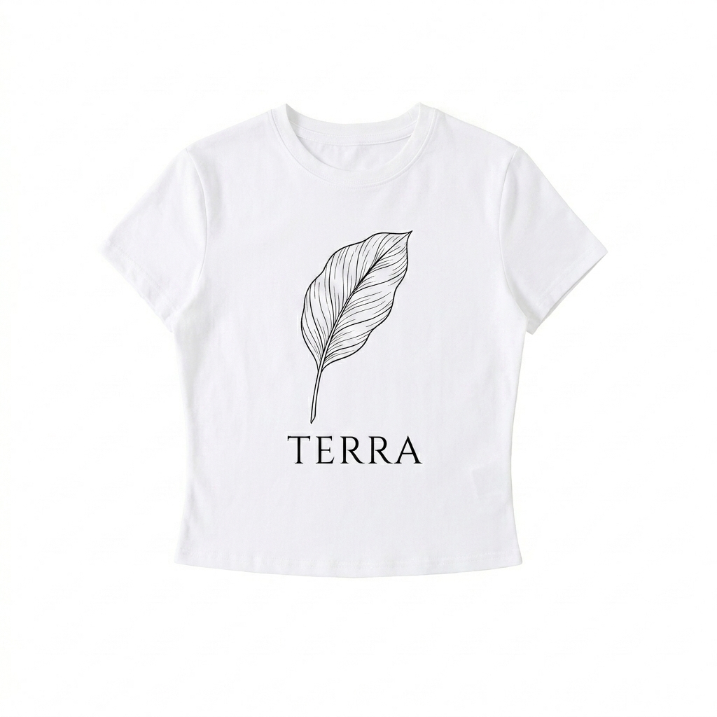 Custom Bodycon Crewneck T-Shirt design direction 2: Botanical Chest Graphic featuring the TERRA wordmark