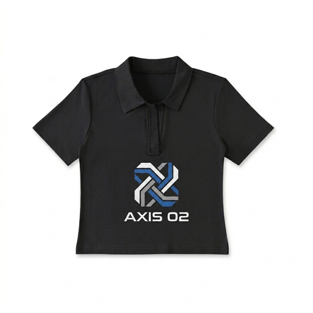 Custom Bodycon Short Sleeve Polo Shirt design direction 3: Geometric Abstract Emblem featuring the AXIS 02 wordmark