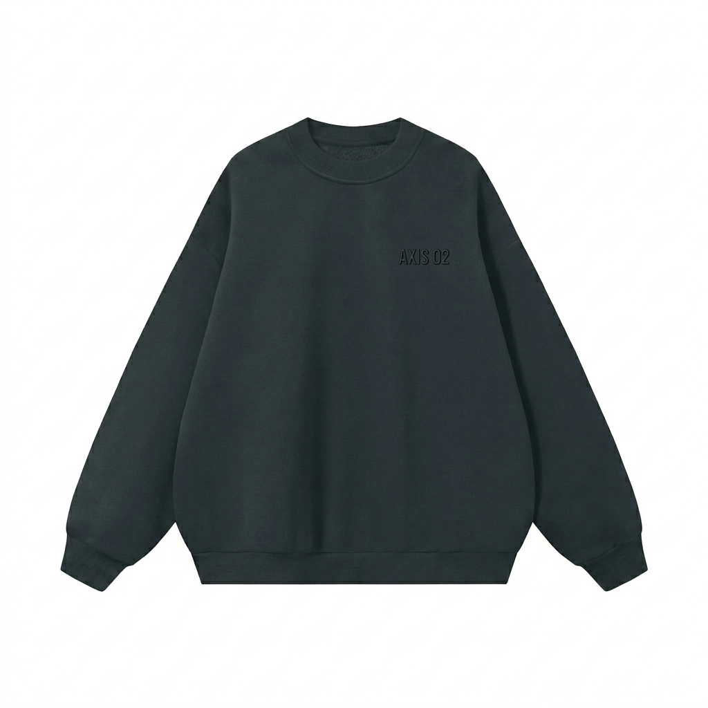 Custom Boxy Fleece Crewneck Sweatshirt design direction 1: Tonal Minimalist Wordmark featuring the AXIS 02 wordmark