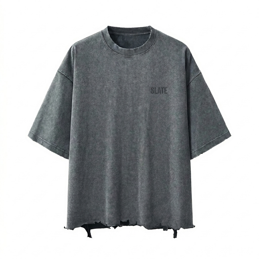 Custom Boxy Heavyweight T-Shirt design direction 1: Tonal Minimalist Wordmark featuring the SLATE wordmark