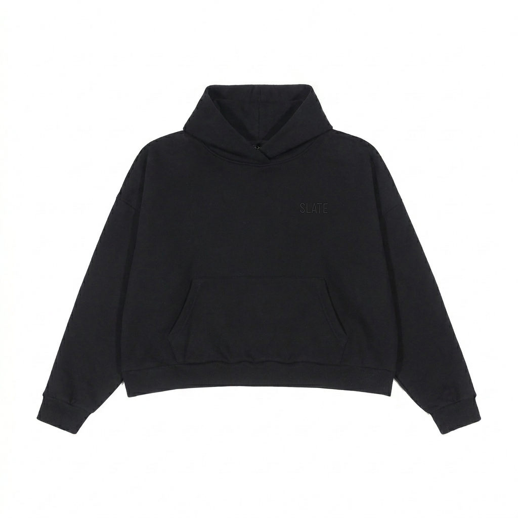 Custom Boxy Oversized Hoodie design direction 1: Tonal Minimalist Wordmark featuring the SLATE wordmark