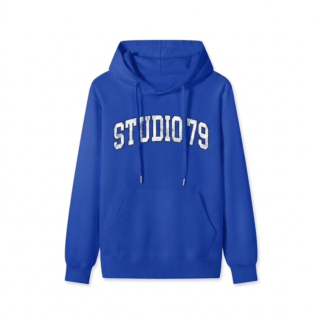 Custom Classic Cotton Pullover Hoodie design direction 3: Vintage Campus Vibe featuring the STUDIO 79 wordmark
