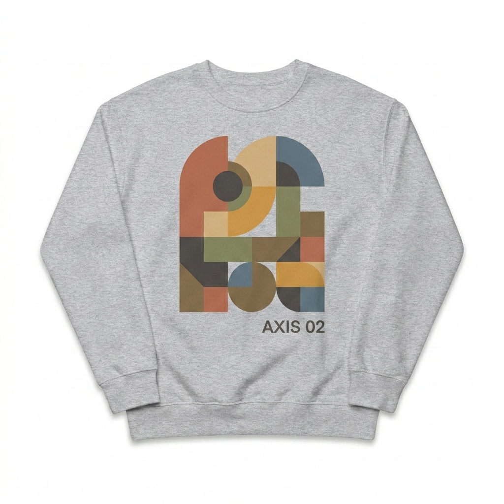 Custom Classic Crewneck Sweatshirt design direction 2: Abstract Geometric Graphic featuring the AXIS 02 wordmark