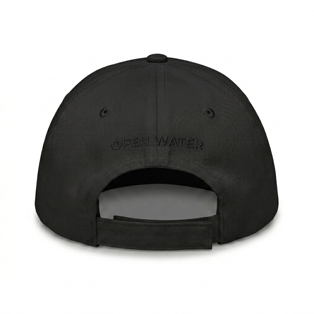 Custom Classic Dad Hat design direction 1: Tonal Minimalist Wordmark featuring the OPEN WATER wordmark